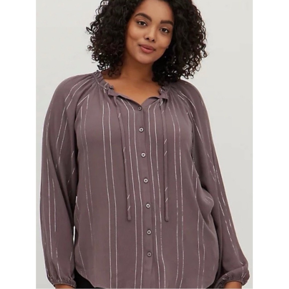 Torrid Dusty Mauve Metallic Stripe Button-Down Blouse, fairy ,‎ romantic, boho